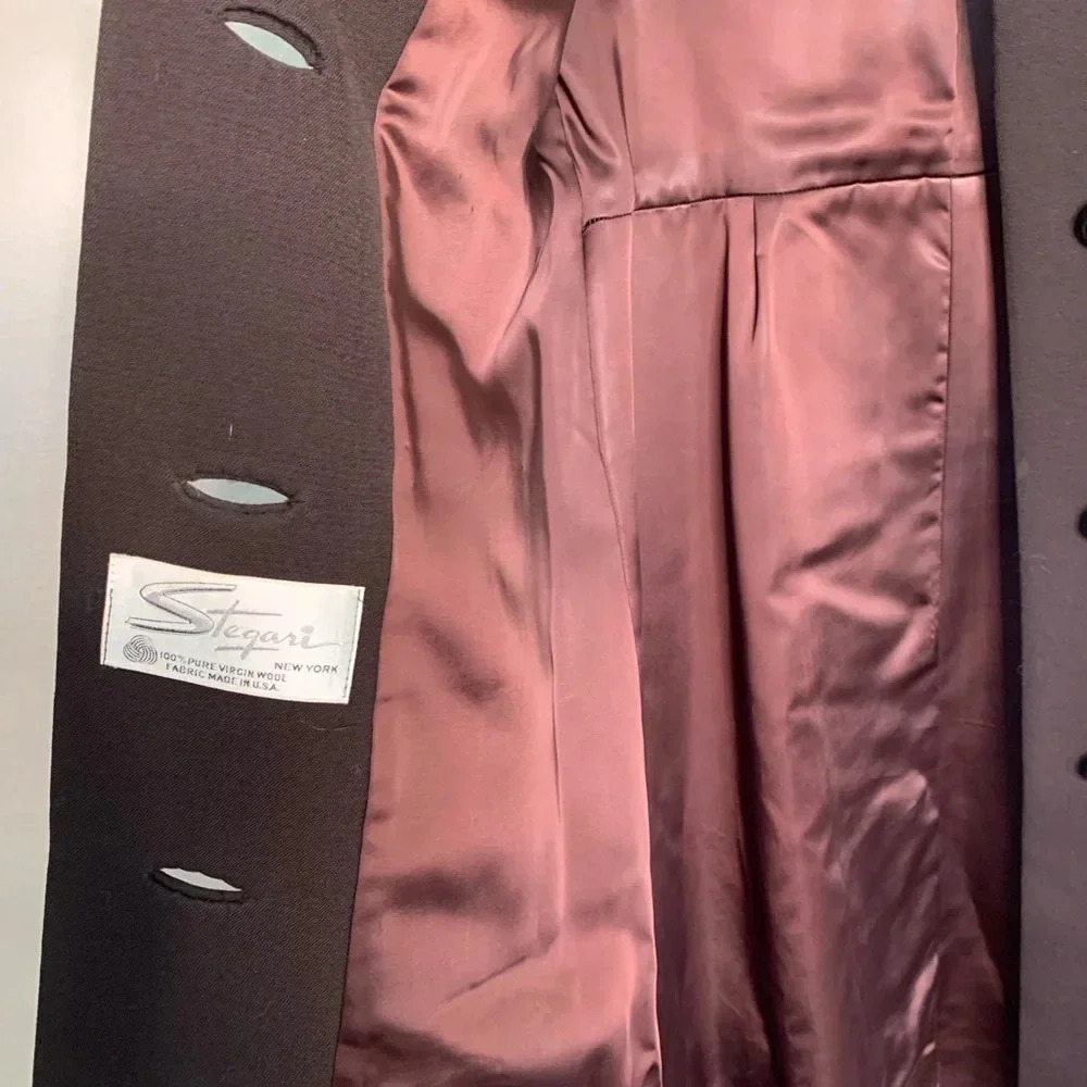 Vintage 1970s Stegari New York 100% Virgin Wool Coat Lambswool Trim Rose Small - Picture 10 of 16